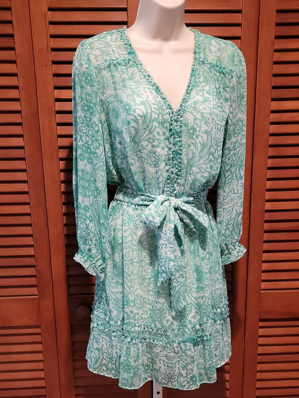 SIMPLY VERA VERA WANG GREEN & WHITE FLORAL PRINT RUFFLE DRESS